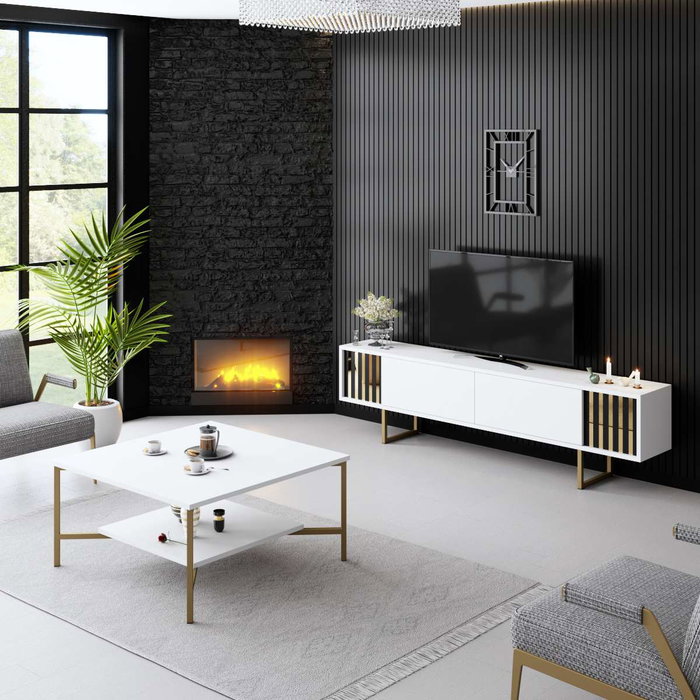 Hanah Home Mueble para TV Blanco y Dorado Hanah Home Mueble para TV Blanco y Dorado